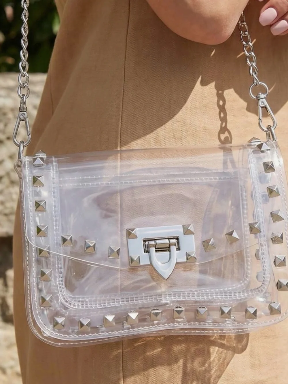 Clear Studded Crossbody Bag with Silver Hardware - Picture 1 of 3
